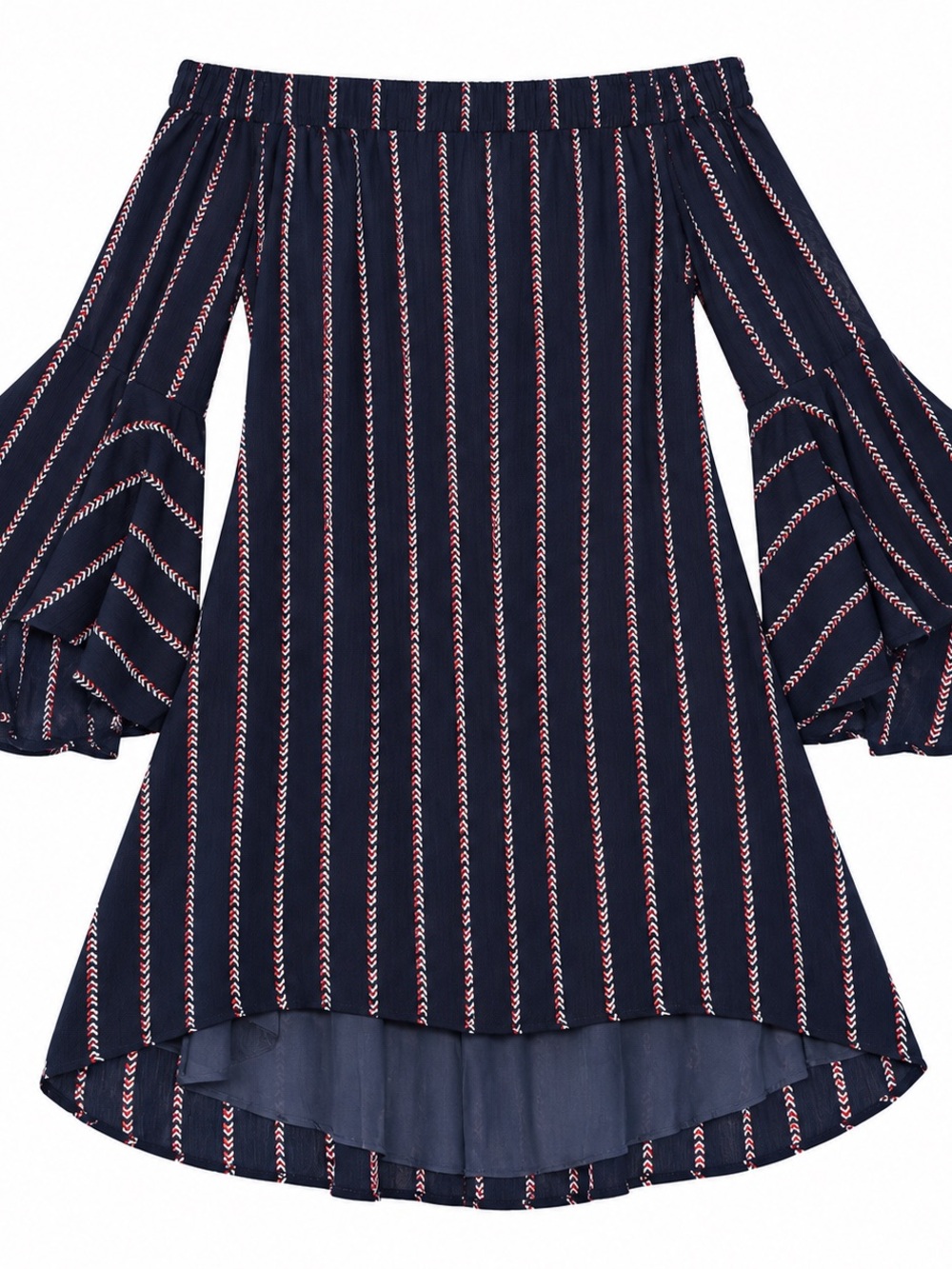 Runway Navy Off-Shoulder Striped Dress